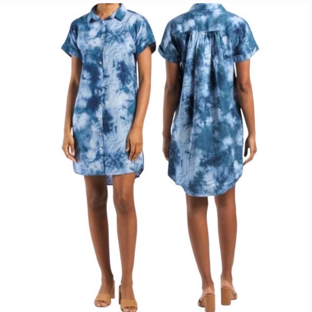 Cynthia Rowley Linen Tie Dye Button Down Shirt Dress L